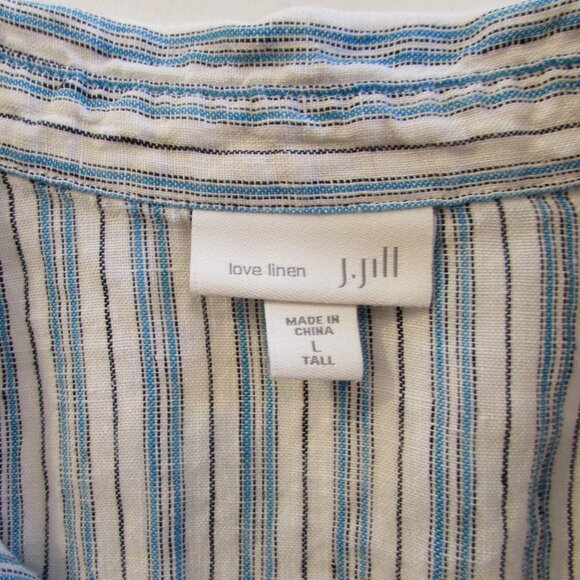 J Jill Love Linen White Blue/Black Striped Hi-Low Tunic Large Tall - Picture 2 of 16